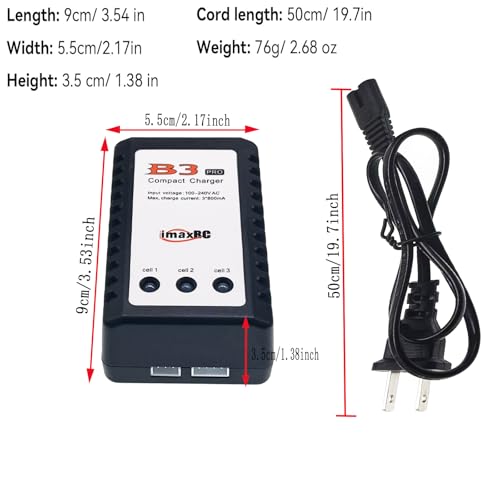 B3 Lipo Battery Charger 2S-3S RC Balance Charger with XH3P XH4P Plug for RC Car Batteries Drone Boat Airplane Truck Quadcopter Airsoft SCX24 SCX10（AC 7.4-11.1V 10W）