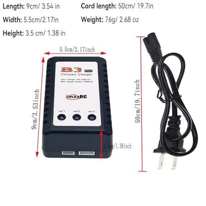 B3 Lipo Battery Charger 2S-3S RC Balance Charger with XH3P XH4P Plug for RC Car Batteries Drone Boat Airplane Truck Quadcopter Airsoft SCX24 SCX10（AC 7.4-11.1V 10W）