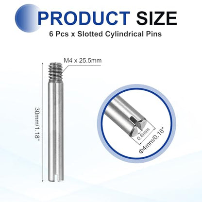 MECCANIXITY 6 Pcs M4 x 30mm Slotted Cylindrical Pins, 304 Stainless Steel Dowel External Thread Locating Parallel Pins Shelf Support Peg Pin for Furniture Installation, DIY Project - size: M4 x 30mm