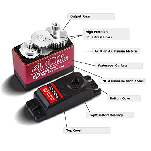 ZOSKAY 40kg RC Servo High Torque Metal Gear Standard Digital Servo 6.8V for 1/8 1/10 RC Cars (40kg 180 Degree)
