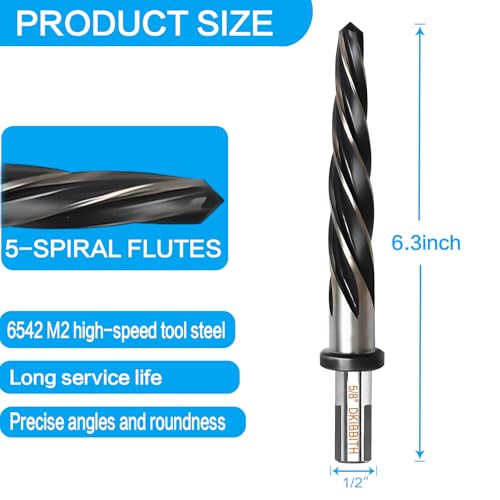 5/8” Bridge Construction Reamer Drill Bit, M2 HSS Taper Chucking Reamer for Steel Alloy Metal Wood Plastic, 1/2" Non-Slip Shank, 5-Spiral Flutes Car Reamer, to Align or Enlarge Holes, 16mm - size: 5/8”