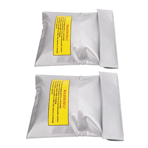Lithium Battery Safety Bag, Durable Fire Charging Storage Pouch for RC Drone PVC Fiber 180 x 230 x 5 mm 2 Pack