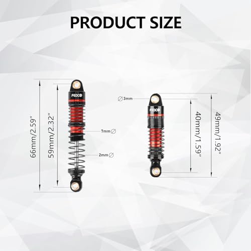 DSS18 TRX4M Shocks 59MM Oil-Filled Shock Absorber CNC Long Threaded Oil Damper For TRX4MT TRX4M Upgrades 1/18 RC Crawler,Dual Spring Suppresses Minor Vibrations and Absorbs Major Impacts - style: 59mm red