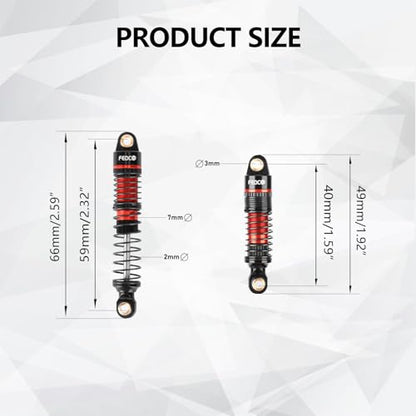 DSS18 TRX4M Shocks 59MM Oil-Filled Shock Absorber CNC Long Threaded Oil Damper For TRX4MT TRX4M Upgrades 1/18 RC Crawler,Dual Spring Suppresses Minor Vibrations and Absorbs Major Impacts - style: 59mm red