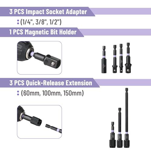 Bates- Magnetic Nut Driver Set, 21 pcs, 1/4" Hex Shank, Impact Socket Adapters, Metric and SAE Nut Driver, Quick-Release, Magnetic Nut Driver Set for Impact Drill Socket Set, Impact Driver Socket Set