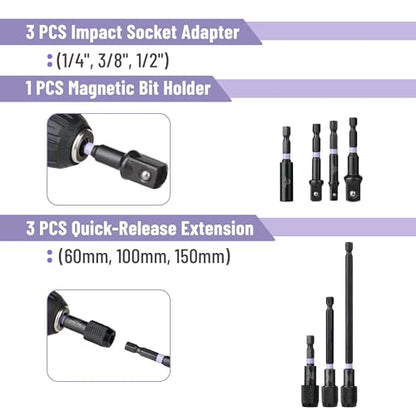 Bates- Magnetic Nut Driver Set, 21 pcs, 1/4" Hex Shank, Impact Socket Adapters, Metric and SAE Nut Driver, Quick-Release, Magnetic Nut Driver Set for Impact Drill Socket Set, Impact Driver Socket Set