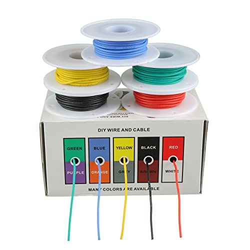 BOJACK 24 AWG Flexible Silicone Wire Electric Wire Hook up Wire Kit 300V Cables with Plus 20 φ3mm Heat Shrink Tubings and a Mini Wire Stripper(5 Colors 19.69Ft Each Color, 24AWG) - size: 24 AWG Silikondraht