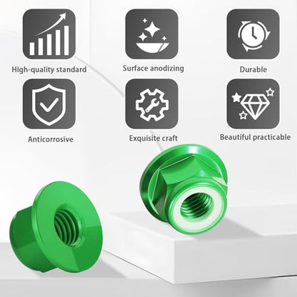 8Pcs M4 Flange Nuts Aluminum, M4-0.7mm Hex Flange Nylon Insert Lock Nuts for 1/10 Scale RC Car Traxxas Slash 4x4 2WD Stampede VXL Rustler VXL HPI Redcat Axial Racing Truck Buggy Crawler Wheels - color: Green, size: 8Pcs