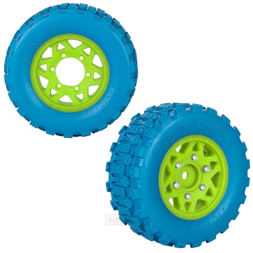 RC F/R Wheels and Tires Set w/Detachable Replace Running on Off-Road Tire RC Wheel Hex for 1/10 Slash 4WD 4×4 2WD/Arrm a Senton/Axia1/Rc 4wd/Redca t,12mm/14mm/17mm Hex,Green-Navy Blue（4PCS - color: Green-navy Blue(rc Wheels Tires)