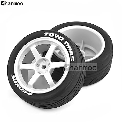 1/10 RC Rally Racing Tires And Hard Plastic Drift Wheels 12mm Hex On Road Tyres For 1:10 Touring Street Car Tamiya TT01 TT02 XV01 TA06 A959 PTG2 144001 HPI KYOSHO HSP PTG2 Traxxas 4PCS (White) - color: White