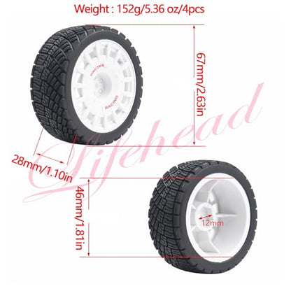 Lifehead 67mm RC On-Road Rally Car Tires and Wheels for 1/10 RC On-Road Touring Drift Car HSP Tamiya XV01 TT01 TT02B HPI Kyosho FAZER MK2 /12mm Hex - color: White B