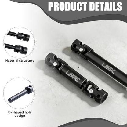 Steel Drive Shaft Set for Axial SCX24 Crawlers - Front Rear Center Shafts with D Hole - Compatible with SCX24 JLU, C10, Bronco, Basecamp, 4Runner (Black)