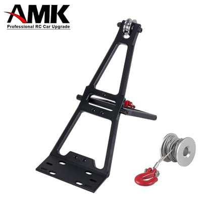 AMK Tow Truck Accessory Kit for 1/10 RC Crawler Chassis, Includes Crane Arm and Winch, Compatible with SCX10 TRX4 Capra LCG Chassis Upgrades - color: Black