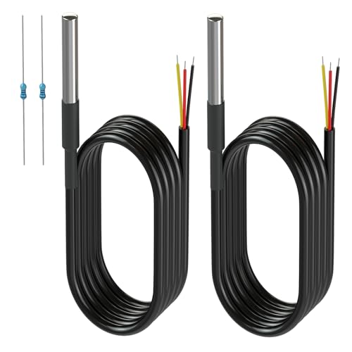 DROK 2 Pack Waterproof DS18B20 Temperature Sensor Probes with 2 Pack 4.7K ohm Resistors for Arduino Raspberry Pi DIY