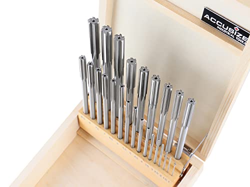 Accusize Industrial Tools 1-13 mm by 0.5 mm High-speed Steel Chucking Reamer Set in a Fitted Case, Set of 25 Pieces, 5500-SB00 | 25 Pc Set in Fitted Case, Straight Shank, Straight Flute, +0.0001 to +0.0005 in Tolerance, 5500-SB00