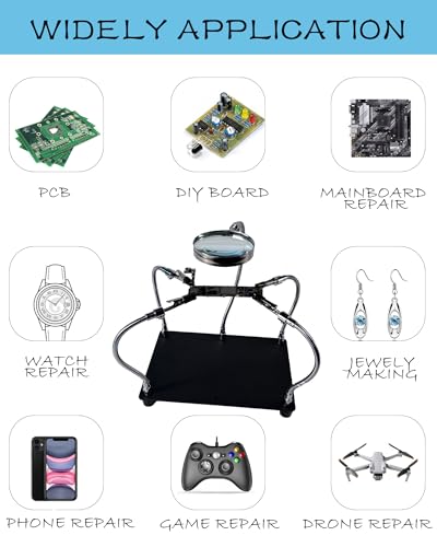 Kaisiking Helping Hands Soldering Station with Magnifying Glass | PCB Holder 4 Flexible Arms Magnifier and Third Hand Soldering Tool for Electronic Repair Soldering Jewelry Crafts