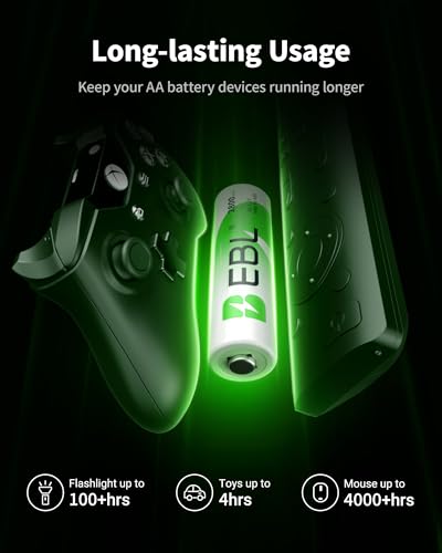EBL 4-Bay Battery Charger for AA & AAA Rechargeable Batteries with Rechargeable AA NiMh Batteries, 4 Count, Battery Charger with Foldable Wall Plug - size: Charger+4AA
