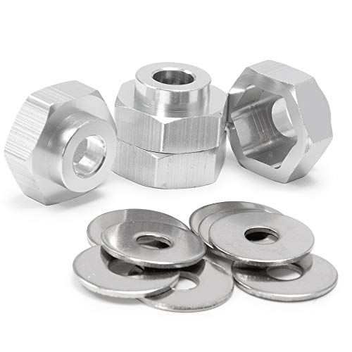 4PCS Aluminum Alloy 12mm Turn to 17mm Wheel Rim Hex Adapter Drive Hub Conversion Extension Compatible with Tamiya Axial Traxxa HPI Himoto HSP Losi Kyosho RC 1/10 On-Road Car Tires (Silver) - color: Silver