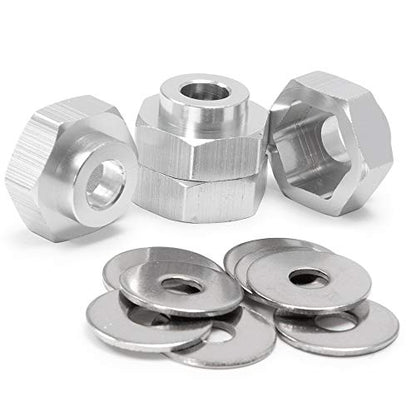4PCS Aluminum Alloy 12mm Turn to 17mm Wheel Rim Hex Adapter Drive Hub Conversion Extension Compatible with Tamiya Axial Traxxa HPI Himoto HSP Losi Kyosho RC 1/10 On-Road Car Tires (Silver) - color: Silver