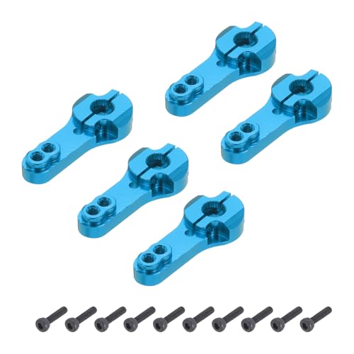 MECCANIXITY 5 Pcs Aluminum Servo Horn 25T Steering Arm 35mm Length Blue Suitable for DIY RC Car/Boat/Airplanes Boat Model Accessories with 2 Pcs Screws - color: Blue