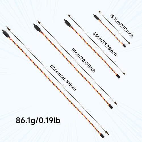 Twisted Servo Extension Cable w/Safety Clip 20AWG 60 Core Male to Female | Crazepony Servo Extension Cable Twisted Wire for RC Vehicles, Drones, E-Bikes, RC Model - 4 Lengths / 2 Wires per Pack