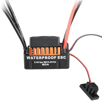 HUIOP 10T Motor, OCDAY 10T 3930KV 4 Poles Sensorless Brushless Motor and Waterproof 60A Sensorless Brushless Car ESC for 1/10 RC Car Truck Boat