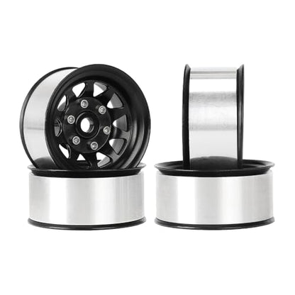 4PCS 1.55 Inch Aluminum Alloy Metal 10Holes Beadlock Wheel Rim Hubs Replacement Accessory for Tamiya AX90069 D90 TF2 CC01 CC02 1/10 RC Crawler Car Upgrade Parts(A-Black) - color: A-black