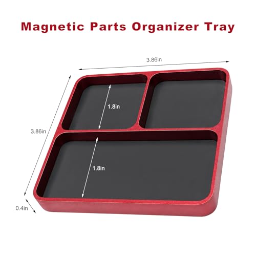 Magnetic Parts Tray, Aluminum Alloy Auto Repair Screws and Parts Organizer, Magnet Hardware Holder Tray for Car RC Repair Phone Electronics Maintenance, Car Accessories (Red) - color: Red