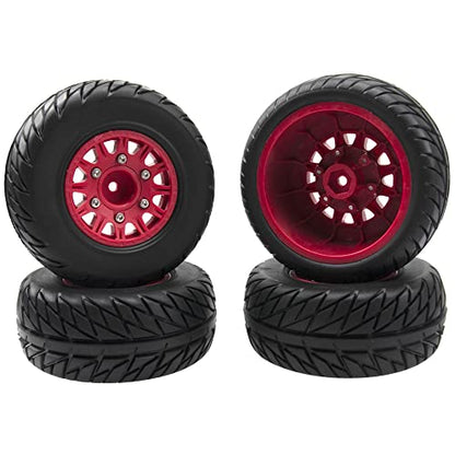 4Pack Vgoohobby 4.45" 1/10 RC Off-Road Car Rubber Tires & Plastic Wheels Rim Compatible with Traxxas Arrma Redcat Tamiya HPI Kyosho 1/10 RC Off-Road Buggy Short-Course Truck (Red,Style 2 Tire-Skin)