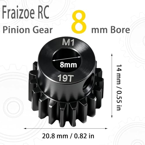 19T M1 8mm Steel Pinion Gear with 8mm to 5mm Adapter Shaft for Traxxas 1/5 X-Maxx 1/10 Rc Car Buggy Truck, Available in 14T to 30T Mod 1 Motor Gear for Enhanced Performance and Durability - size: 19T