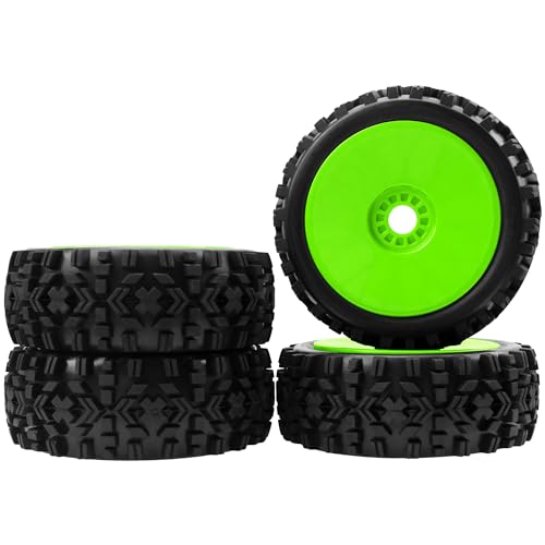 ShareGoo RC Hobby OD 4.72" 1/8 Scale RC Buggy Wheels & Rubber Tires 17mm Hex Rims Compatible with Arrma Typhon 3S 6S Kyosho Losi 8IGHT Traxxas Redcat HSP HPI 1/8 Scale Off Road Car Buggy (Green) - color: Green