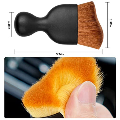 Blilo 2PCS Car Interior Detailing Brush with Dust Cover, Auto Soft Hair Cleaning Brushes, Scratch Free Curved Dirt Collectors, for Vehicle Dashboard Air Conditioner Vents Leather (Dark Brown/2PCS) | soft synthetic bristles, grooved handle, wet or dry use,