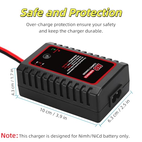 N8 NiMH NiCd Battery Charger for 2-8s Battery Packs, 1A/2A Smart RC Charger with Tamiya Connector & Alligator Clips for RC Cars, Ship Model, Drones, Airsoft