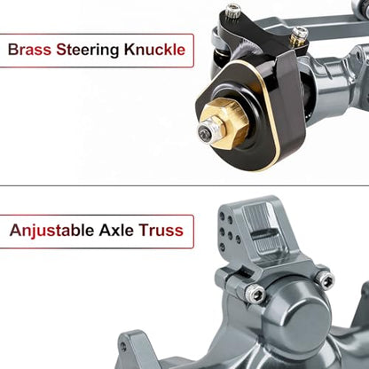 OGRC +4mm Axles with Double Joint Shaft & Brass Steering Knuckle for SCX24 | Aluminum Axle Housing, Brass Steering Knuckles, Stock 2/16T Gears, for Axial SCX24 AX24 1/24 RC Crawler, Titanium - color: Titanium