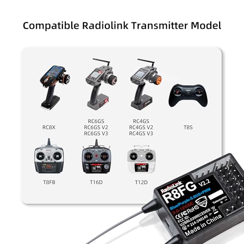 Radiolink R8FG 8CH 3ms Water Splash-Proof RC Gyro Receiver for RC Crawler | Long Distance Waterproof RX for RC Drifting Car Truck Boat Radio Controller RC8P/RC8X/RC6GS V3/RC4GS V3/T8FB/T8S/T12D/T16D
