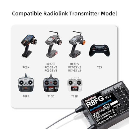 Radiolink R8FG 8CH 3ms Water Splash-Proof RC Gyro Receiver for RC Crawler | Long Distance Waterproof RX for RC Drifting Car Truck Boat Radio Controller RC8P/RC8X/RC6GS V3/RC4GS V3/T8FB/T8S/T12D/T16D