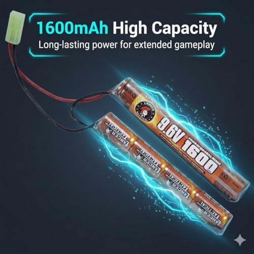 Lancer Tactical Nimh Airsoft Battery Compatible with AEG Airsoft Gun (9.6V, 1600 mAh Nunchuck)