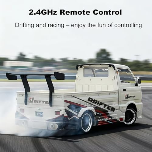 GoolRC WPL D-14S RC Kei Truck, 1:10 Scale Brushless RC Drift Car, 25KM/H High Speed Remote Control Car, 2.4GHz 4WD Proportional Throttle Steering Off Road Truck with LED Lights, 2 Batteries for Adults