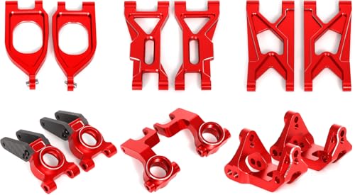 Suspension Upgrade Set Aluminum Alloy - 6Pcs Front/Rear Suspension Arms, Rear Hubs, Front Steering Knuckles and C-Hubs for ARRMA 1/10 Gorgon Monster Truck - Enhanced Durability & Precision Control - color: Red