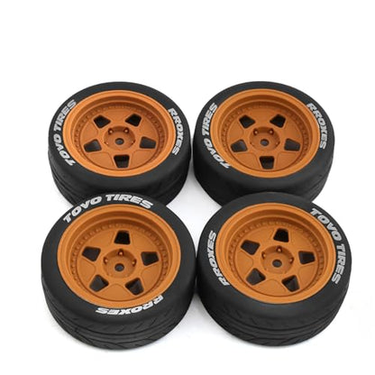 1/10 Rally Racing Tire OD 2.68'' and Wheels 12mm Hex RC On Road Tyres for 1:10 Scale Touring Street Drift Car Tamiya TT01 TT02 XV01 TA06 A959 PTG2 HPI KYOSHO HSP PTG2 Traxxas 4PCS (Brown)