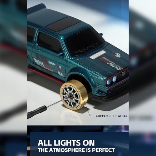1/64 Scale 2.4G Full-Scale 4WD RC Drift Car, Gyro-Stabilized Steering, Magnetic Charging, Two-Speed Modes (Blue) - color: Blue