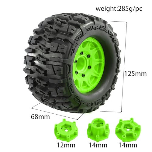 REDSPIDER•12mm/14mm Hex RC Wheels and Tires for 1/10 RC Truck Traxxas Rustler Stampede Hoss 2wd 4x4 vxl Tires Wheels Arrma Redcat RIAARIO AMORIL 4PCS (Black) - color: Black