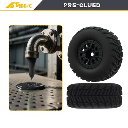 Pre Glued Wheel and Tire Plastic Rim Rubber for Arrma 1/16 Mojave Grom RC Car Upgrades Part Black - color: Black