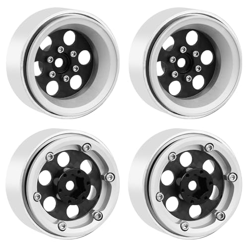 ModuWheel 1.3" Negative Offset Aluminum + Carbon Fiber Beadlock Wheels Rim for 1/24 1/18 AX24 SCX24 TRX4m Ascent18 RC Crawler,Round Pattern (Silver) - color: Silver