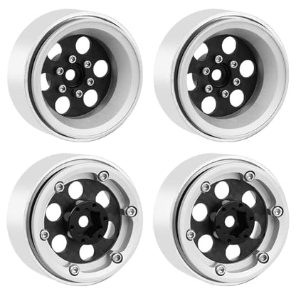 ModuWheel 1.3" Negative Offset Aluminum + Carbon Fiber Beadlock Wheels Rim for 1/24 1/18 AX24 SCX24 TRX4m Ascent18 RC Crawler,Round Pattern (Silver) - color: Silver