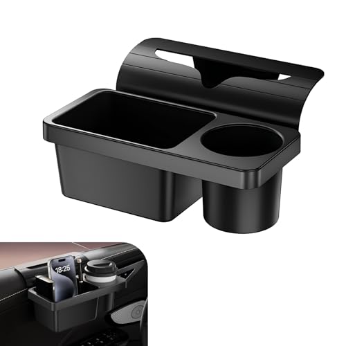Car Window Storage Organizer, Multifunctional 2 in 1 Car Window Storage Box with Cup Holder, Universal Hanging Auto door Storage Organizer, for Sedan Truck SUV (Black)