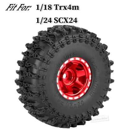 1.0 Beadlock Wheel Tires Set for 1/24 SCX24,1/18 TRX4M RC Crawler Car,1.0 Beadlock Wheels 1.0 Beadlock Tires RC Upgrades Part,4pcs,Red - color: Red(4pcs)