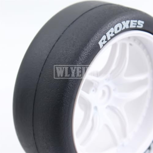 65mm 4PCS 1:10 RC Drift Tires and Petal Shaped Wheels Hub 12mm Hex Smooth Surface Rubber Tires Fit for 1/10 On-Road Drifting Car Traxxas HSP Tamiya HPI Kyosho