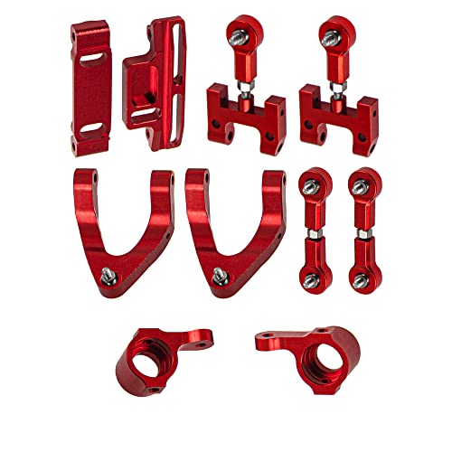 Upper & Lower Swing Arm Wheel Hex Adapter Steering Block Swing Arm Mount Steering Cup w/Bearing Set Compatible with WPL D12 1/10 RC Car Upgrade Part (Red) - color: Red