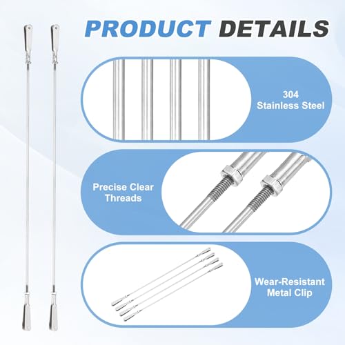 MECCANIXITY 4 Pcs Metal Clip Pushrod Connector Linkage, 304 Stainless Steel M2 Threaded Rod with Metal Clip for RC Plane Fixed Wing Aircraft DIY Models Parts, 246mm/9.69" - size: M2 x 246mm